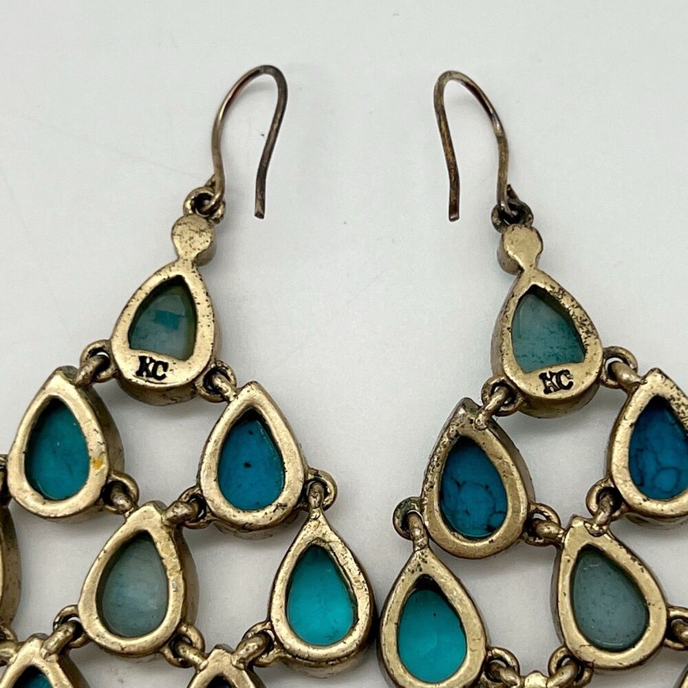 KC Designs Vintage Turquoise Color Faceted Chandelier Dangle Pierced Earrings - Picture 5 of 5